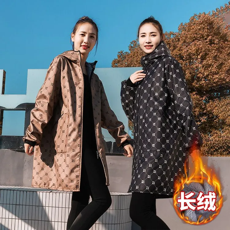 长袖加厚罩衣家用厨房防水保暖围裙加绒工作服时尚上班防油外穿