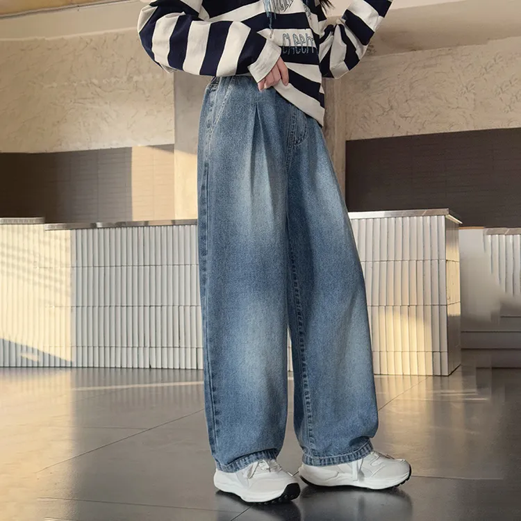 女.童直筒牛仔裤2025春季新款大童春秋款炸街阔腿裤儿.童春装裤子