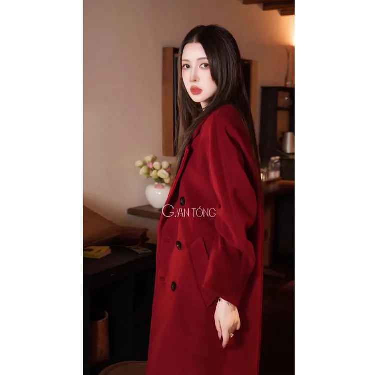 G. yantong/郭彦彤冬季新款双排扣M家羊毛大衣长款WT1062