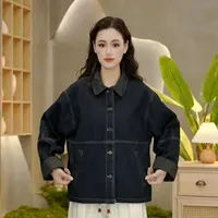 3892 秋季设计感领子拼色拼接袖口牛仔外套女宽松时尚百搭上衣