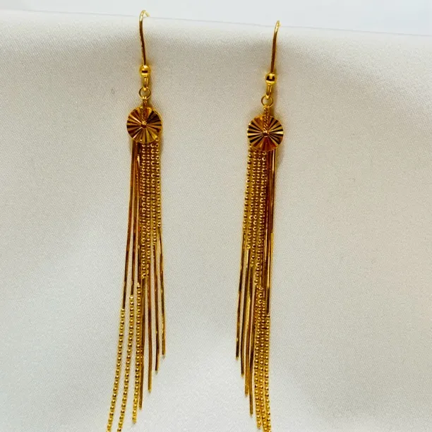 黄金足金999车花圆片流苏耳环