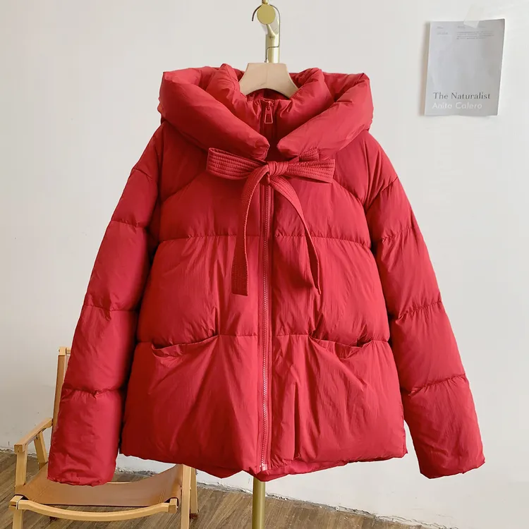 小熊软糖C5094熊耳朵可拆卸系带连帽羽绒服