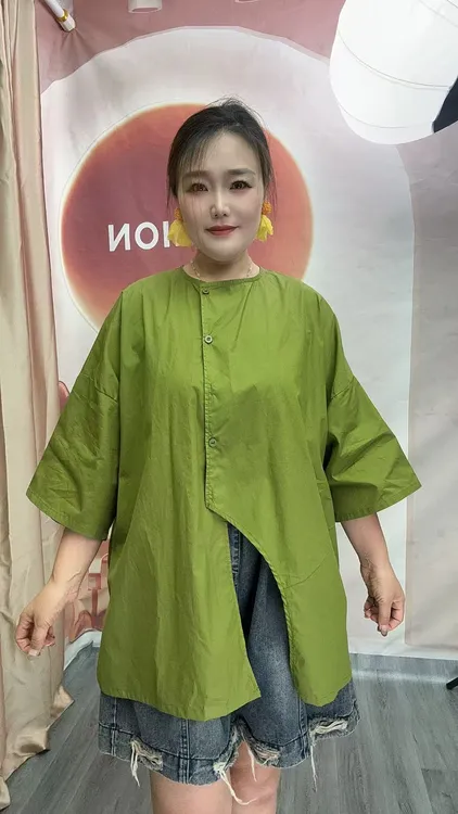 夏季女常规免烫简约宽松常规款衬衫荡领宫廷风七分袖