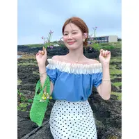 火火火【海蓝云朵】韩系别致一字肩衬衣C34391HH52
