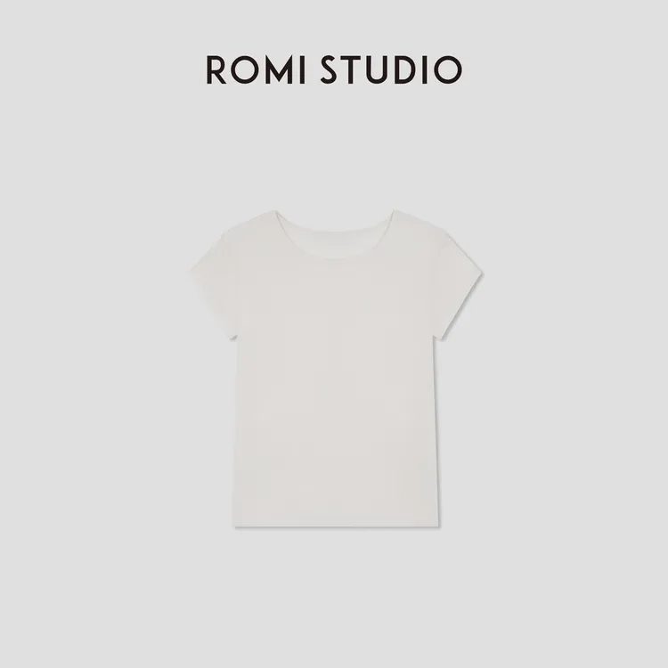 ROMI STUDIO“肤感至上”绵羊毛混纺轻柔弹力圆领短袖T恤RWBWSH1632