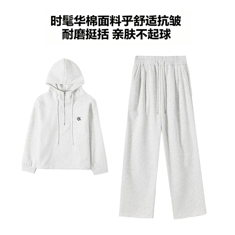 蕊柏斯新款小个子套装休闲时尚宽松减龄连帽卫衣+蕾丝花边裤子