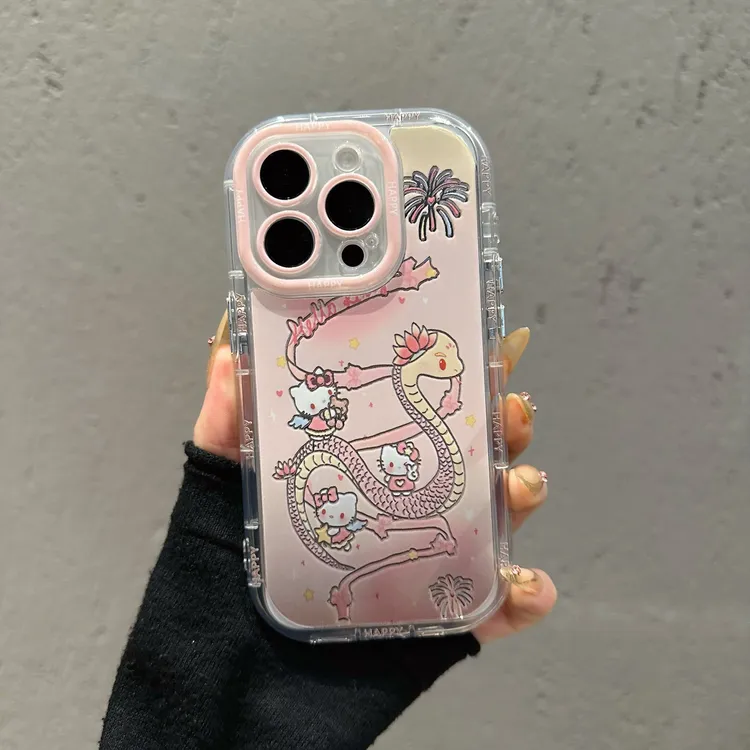 适用苹果16华为MATE60全包OPPO小米14镜面烟花凯蒂猫蛇创意手机壳