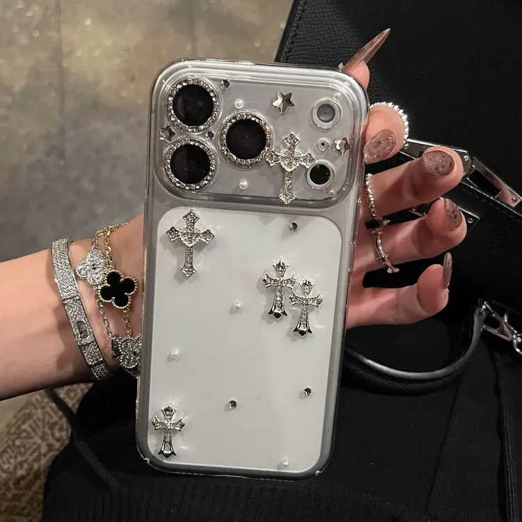 潮牌风闪钻十字架iPhone17promax手机壳适用于苹果16高级15名媛风