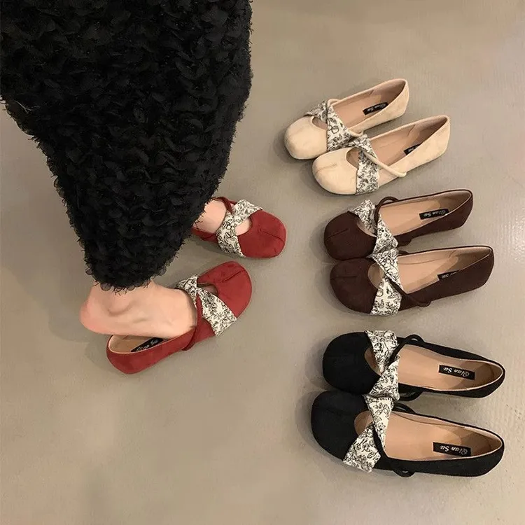 洋气红色仙女风平底浅口单鞋女2025年新款百搭软底豆豆鞋复丽珍鞋