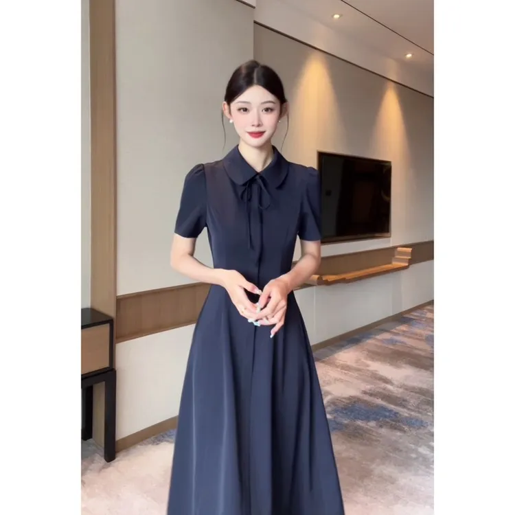 2025夏季新款娃娃领连衣裙女收腰显瘦气质百搭裙子0071