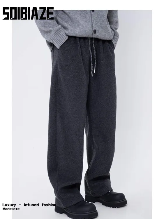 SO IBIAZE 冬季保暖休闲弯刀裤宽松百搭轻奢男装磨毛工艺极简风