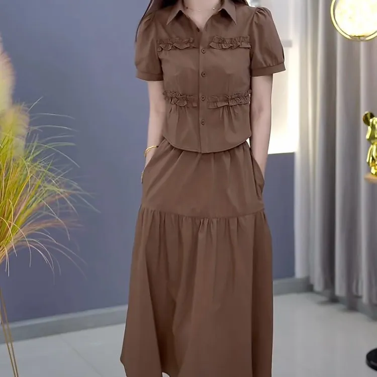 冰丝四面弹气质套装夏季2025新款洋气时尚遮肉两件套上衣半身裙子