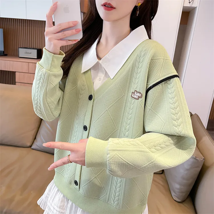 卫衣女春秋季新款宽松遮肉polo领设计套头百搭减龄显瘦长袖上衣潮