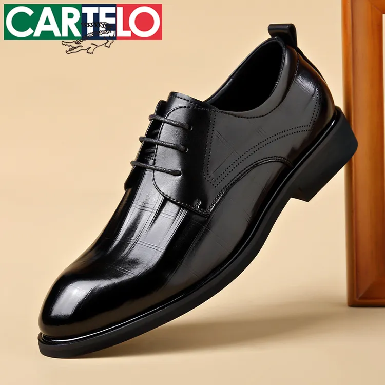 CARTELO/卡帝乐鳄鱼结婚休闲皮鞋系带皮鞋透气印花系带商务皮鞋男