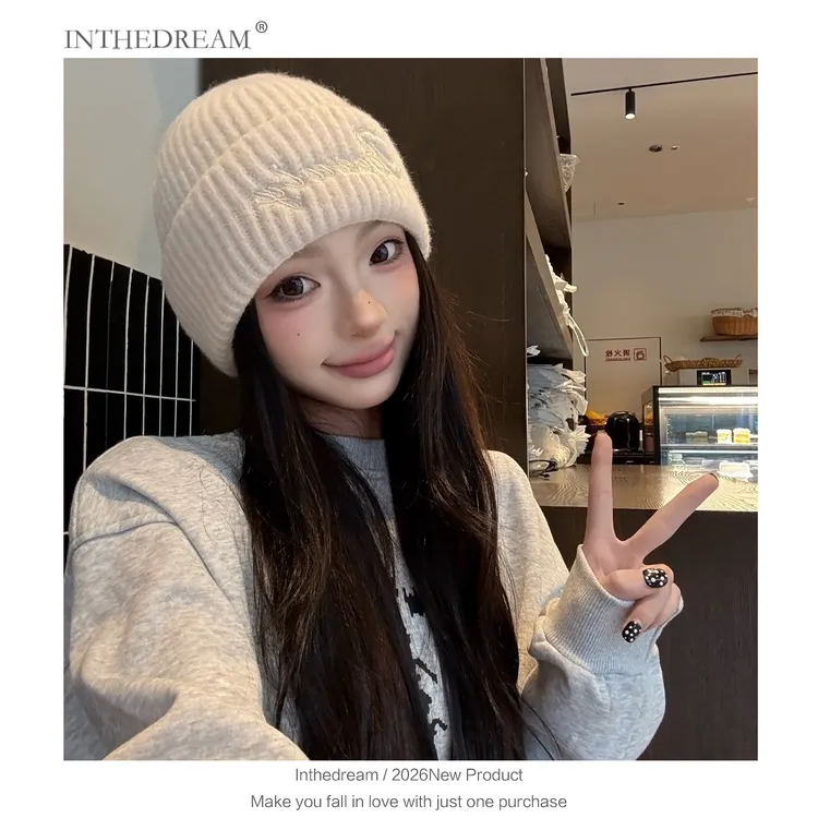 新款针织帽子女秋冬保暖大头围百搭毛线帽韩版时尚显脸小护耳冷帽