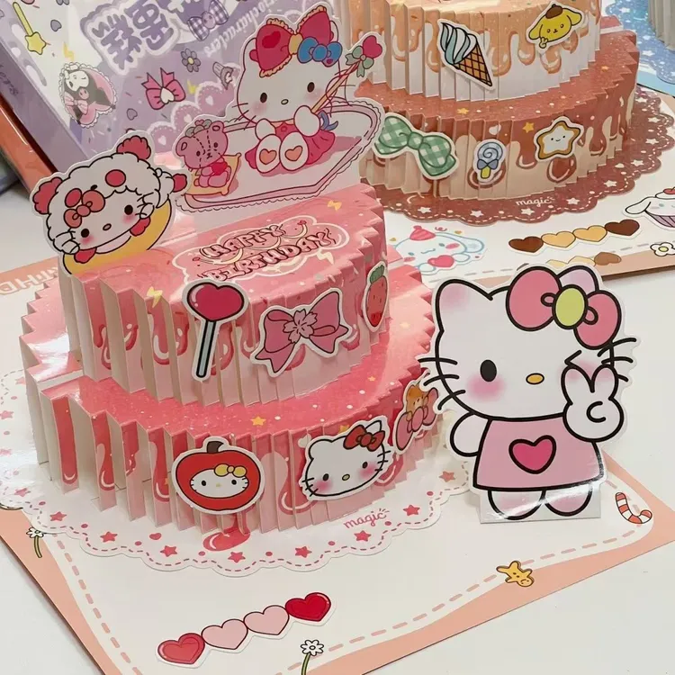 超精致diy三丽鸥生日蛋糕贺卡3d立体可折叠ins风创意手作生日礼物