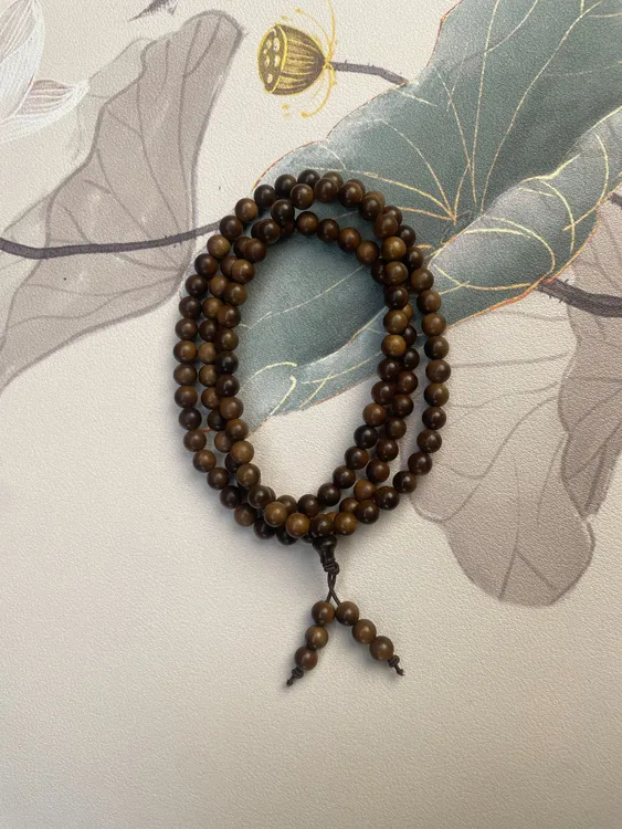 印度迈索尔老山檀香0.6*108颗檀香手串男女款黑肉竖纹老料念珠