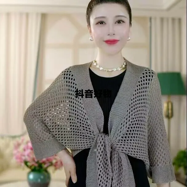 【新店福利】新款女士夏季外出防晒披肩空调房外搭时尚银丝款蝴蝶袖