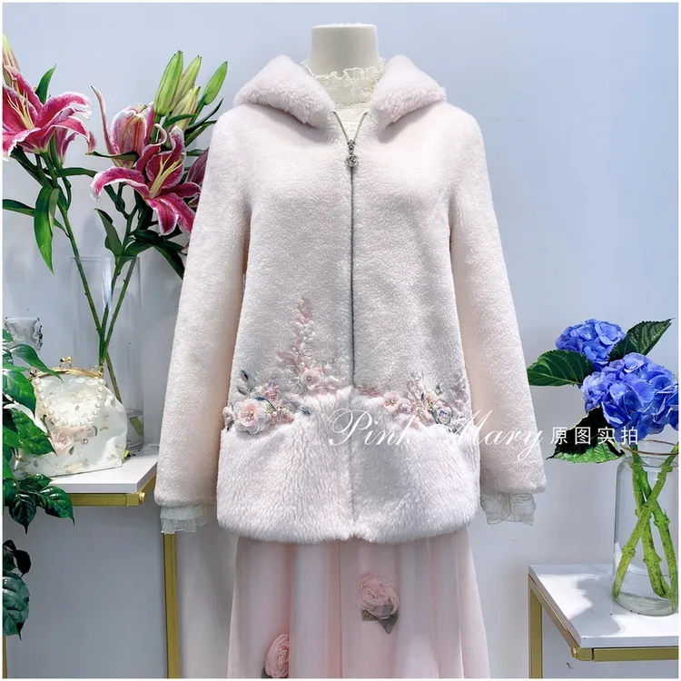 Pink Mary粉红玛琍连帽羊毛毛呢外套大衣保暖休闲女装PMAMW730982