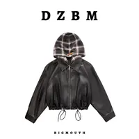 【DZBM】2025早秋新款时尚连帽抽绳拉链设计皮外套-W5324