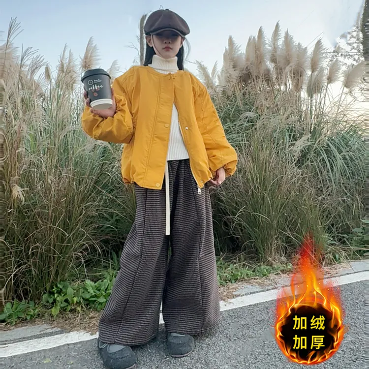 【毛妈潮牌】女童冬季夹棉外套九分裤套装2025新款中大童洋气三件套