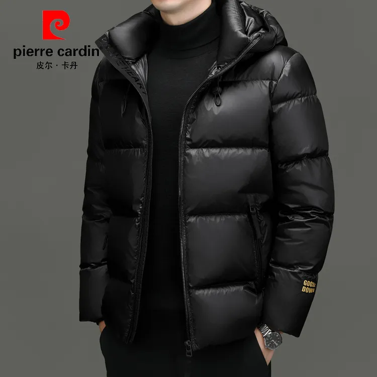 皮尔卡丹新款白鸭绒男士羽绒服连帽加厚防寒服高档休闲黑金外套潮