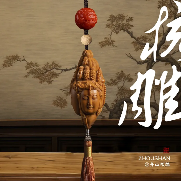 三面佛单籽水晶核精品核雕文玩手串舟山橄榄核苏工非遗文化男女款