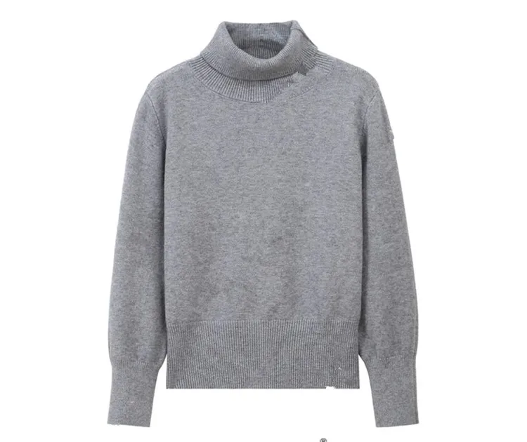 高领套头毛衣女秋冬简约风堆堆领内搭外穿显瘦针织打底衫