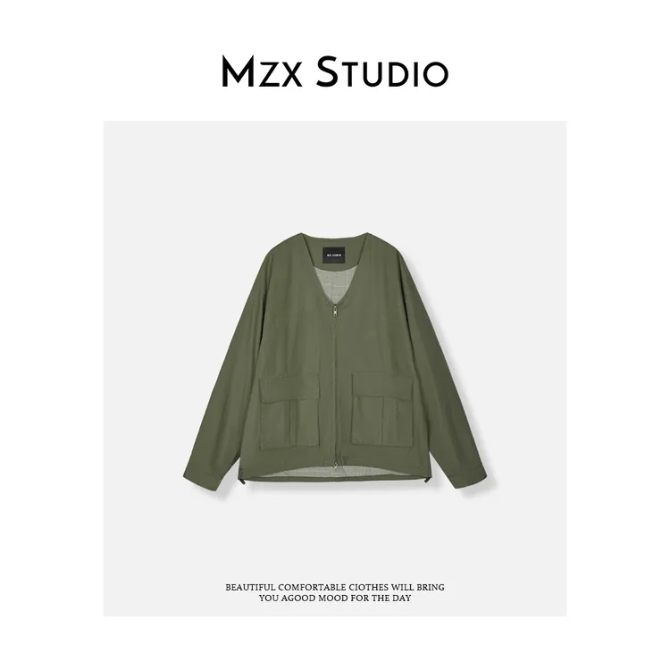 MZX 秋季纯棉极简风多口袋拉链上衣外套 WT9281-P