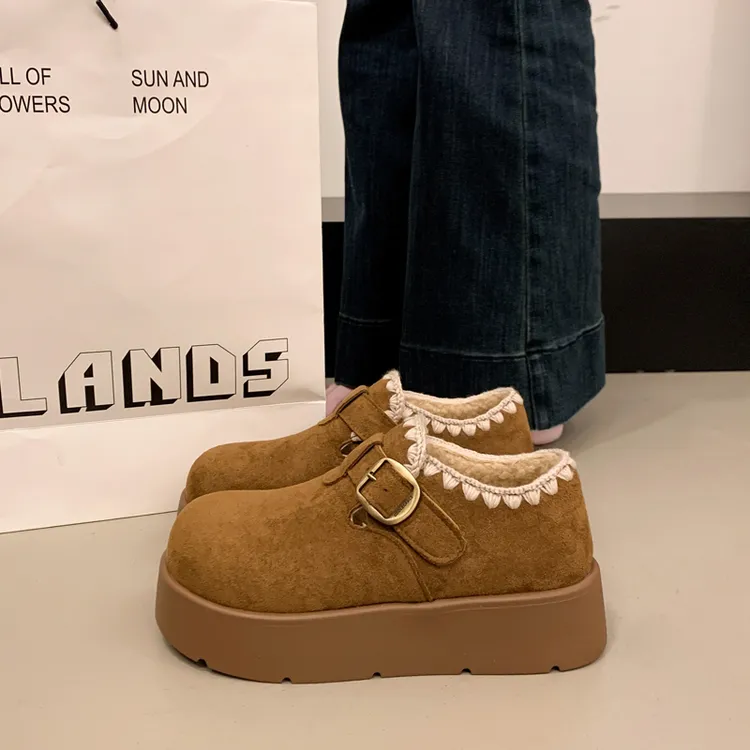 女款秋冬厚底勃肯鞋加绒2025新款爆款一脚蹬乐福保暖雪地靴棉鞋子