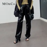 【贤哥专享】MOCO秋季亮面PU革高腰休闲裤MBB3PAT020