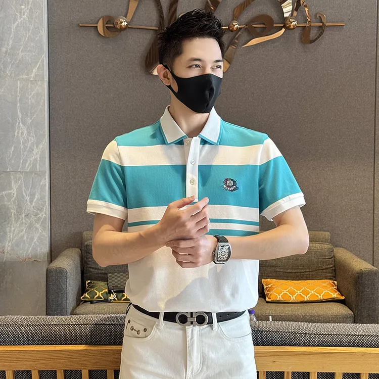 2025夏季男士潮流时尚拼接撞色POLO衫时尚亮色个性百搭修身短袖