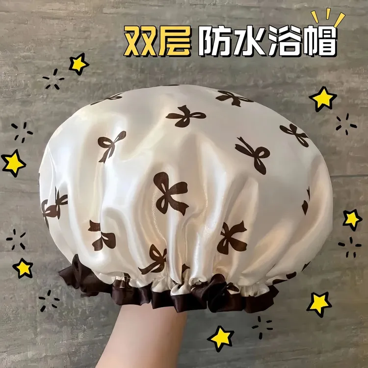 沐浴帽双层头套洗澡女发膜防水防油烟浴帽家用干厨房新款女童