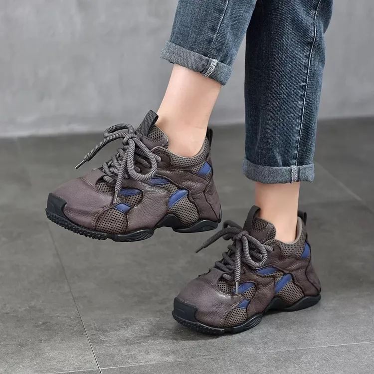 头层牛皮撞色内增高老爹鞋女2025秋冬新款休闲运动鞋女单鞋潮鞋子