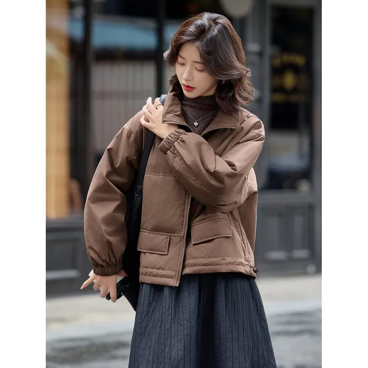 韩系宽松立领休闲短款棉服女秋冬宽松显瘦百搭保暖外套