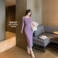 林关关【柔紫风韵】气质女人系带紫色连衣裙秋季韵味百搭显瘦长裙女