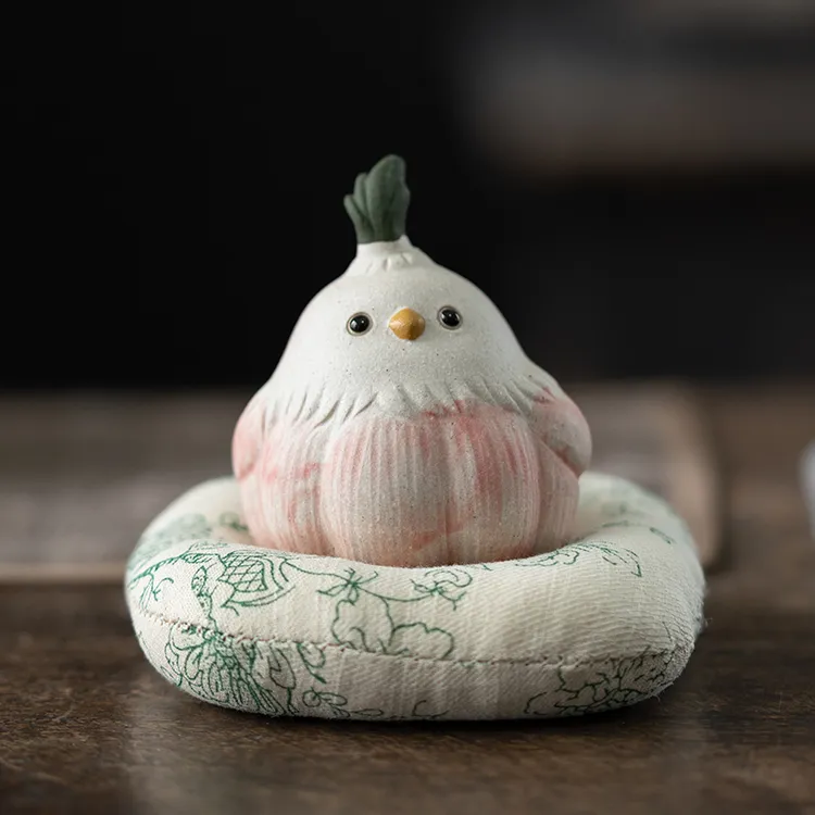 宜兴原矿紫砂蒜头小鸟茶宠摆件精品手工蒜鸟小茶玩可爱装饰工艺品