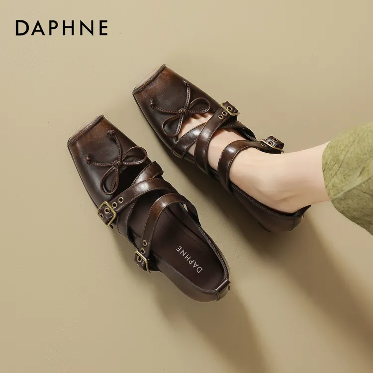 达芙妮品牌正品法式单鞋女款2025新款粗跟蝴蝶结百搭复古玛丽珍鞋