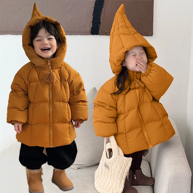 童装新款连帽棉服秋冬装加厚外套男女宝宝中长款加厚外套冬季韩版