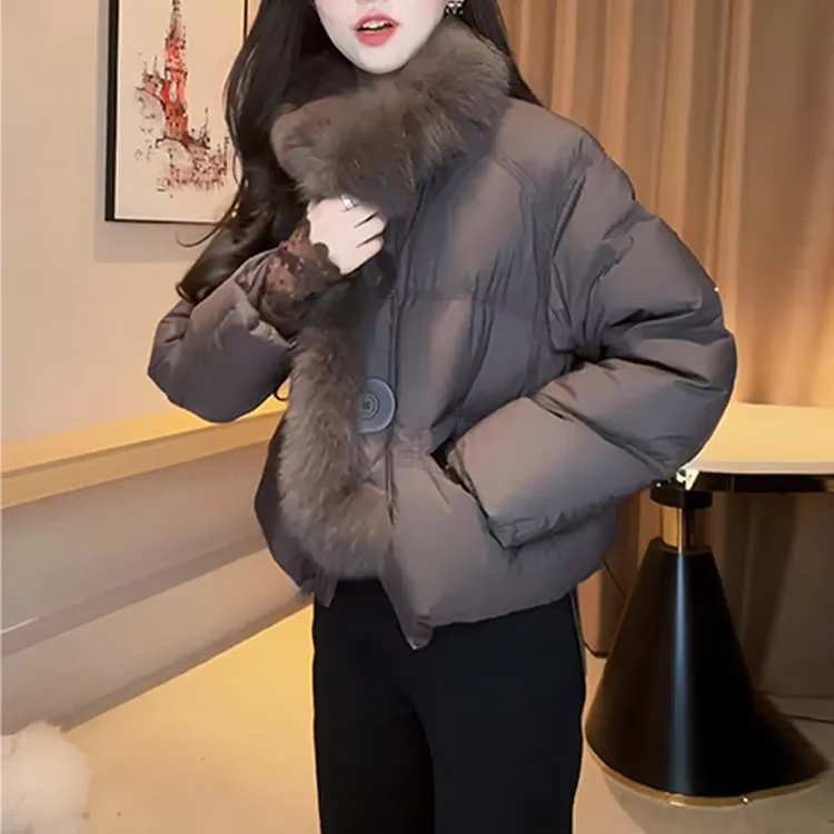 潮流时髦风格毛领棉服上衣女2025冬季显瘦设计感百搭新款气质衣服