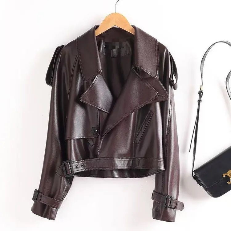 短款轻职风海宁真皮显瘦短款皮衣修身女士宽松欧美风时尚