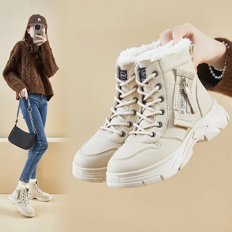 ins潮加绒马丁靴女2024冬季新款休闲鞋学生保暖机车靴XQ-L951