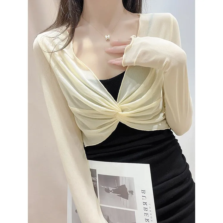 防晒网纱披肩外套女夏季吊带裙外搭罩衫短款薄衫透视纱衣蕾丝上衣