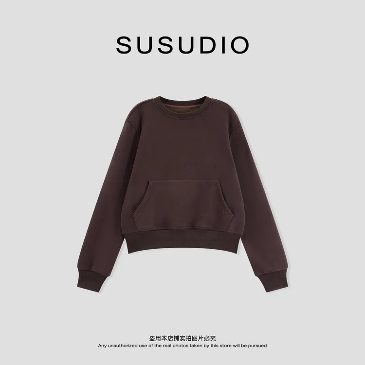 SUSUDIO 极简纯色显瘦干练不臃肿棉感圆领宽松卫衣 60052