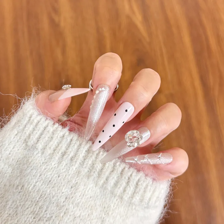  【一见倾心】法式裸色美甲延长穿戴甲纯手工ins纯欲风长款美甲