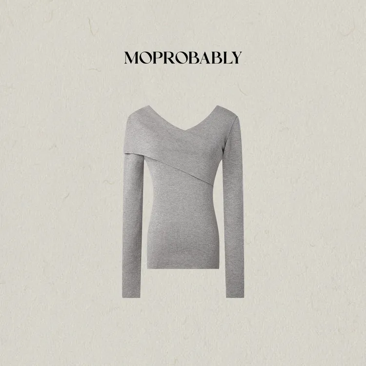 Moprobably李予诺「物所」纯欲风一字肩交叉V领针织衫L5476187