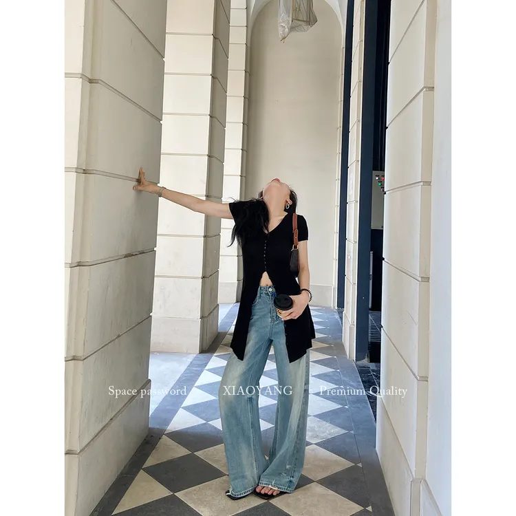 小个子直筒阔腿百搭牛仔裤子~秋季新款流行网红牛仔休闲裤子女款
