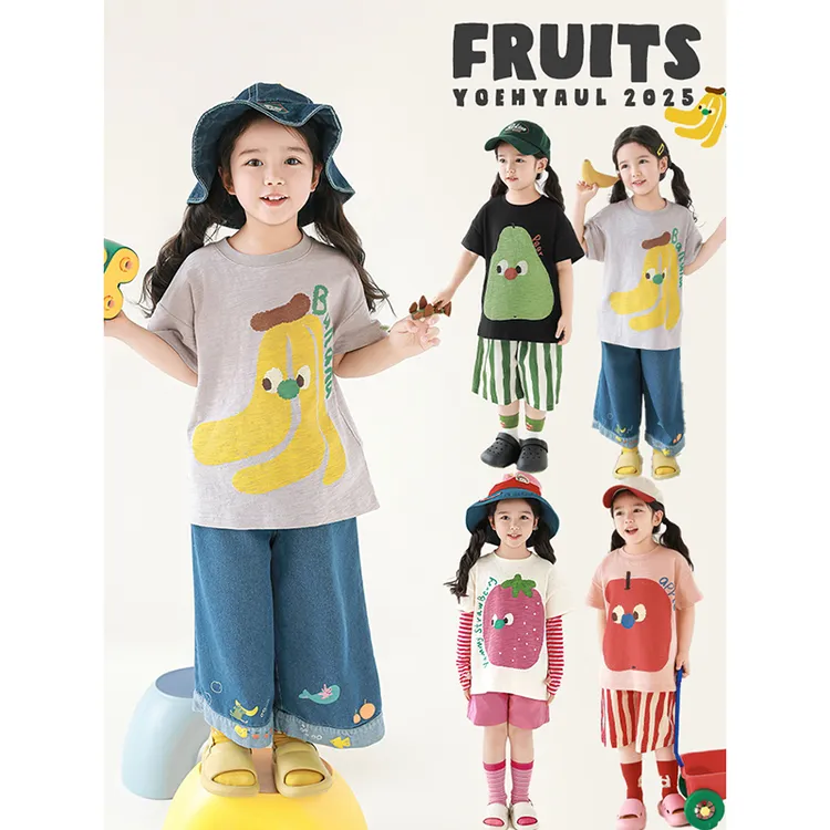 YOEHYAUL/幼悠【果然透气】夏叁波女童洋气四色水果印花T恤潮X5291