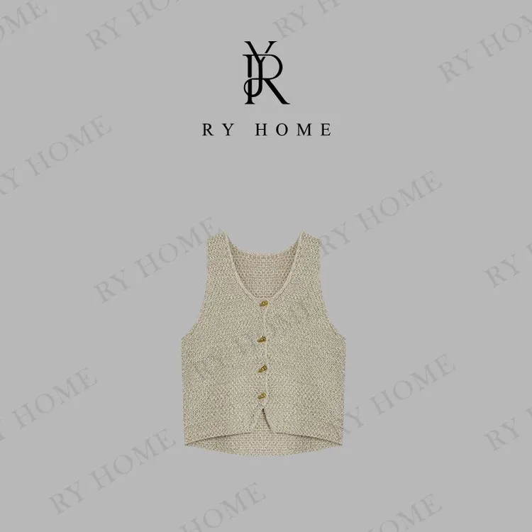 【容雨RYHOME】小香风V领镂空针织马甲252MJ1585