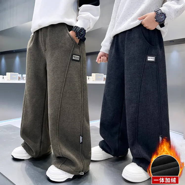 男童加绒加厚裤子秋冬宽松2025中大童韩版长裤儿童秋冬休闲裤保暖